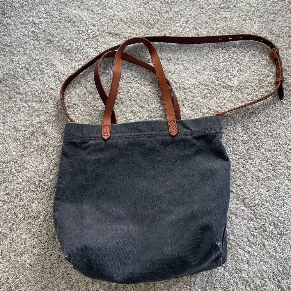 Madewell Navy Canvas Tote with Tan Accents